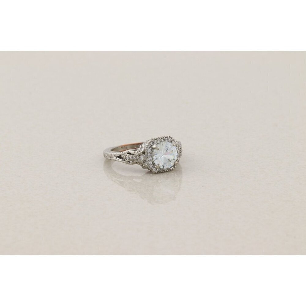 Sterling Silver Cubic Zirconia Halo Antique Style Ring Size 6 3/4 - Picture 4 of 7
